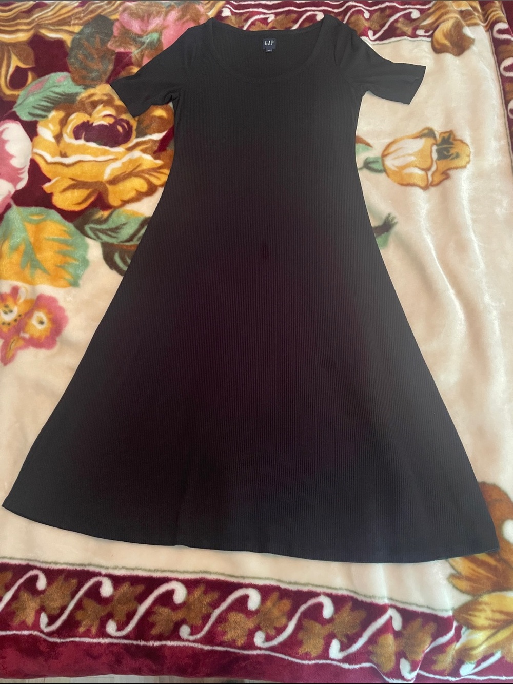 GAP Black Ribbed A-Line Short Sleeve Dress Size SP